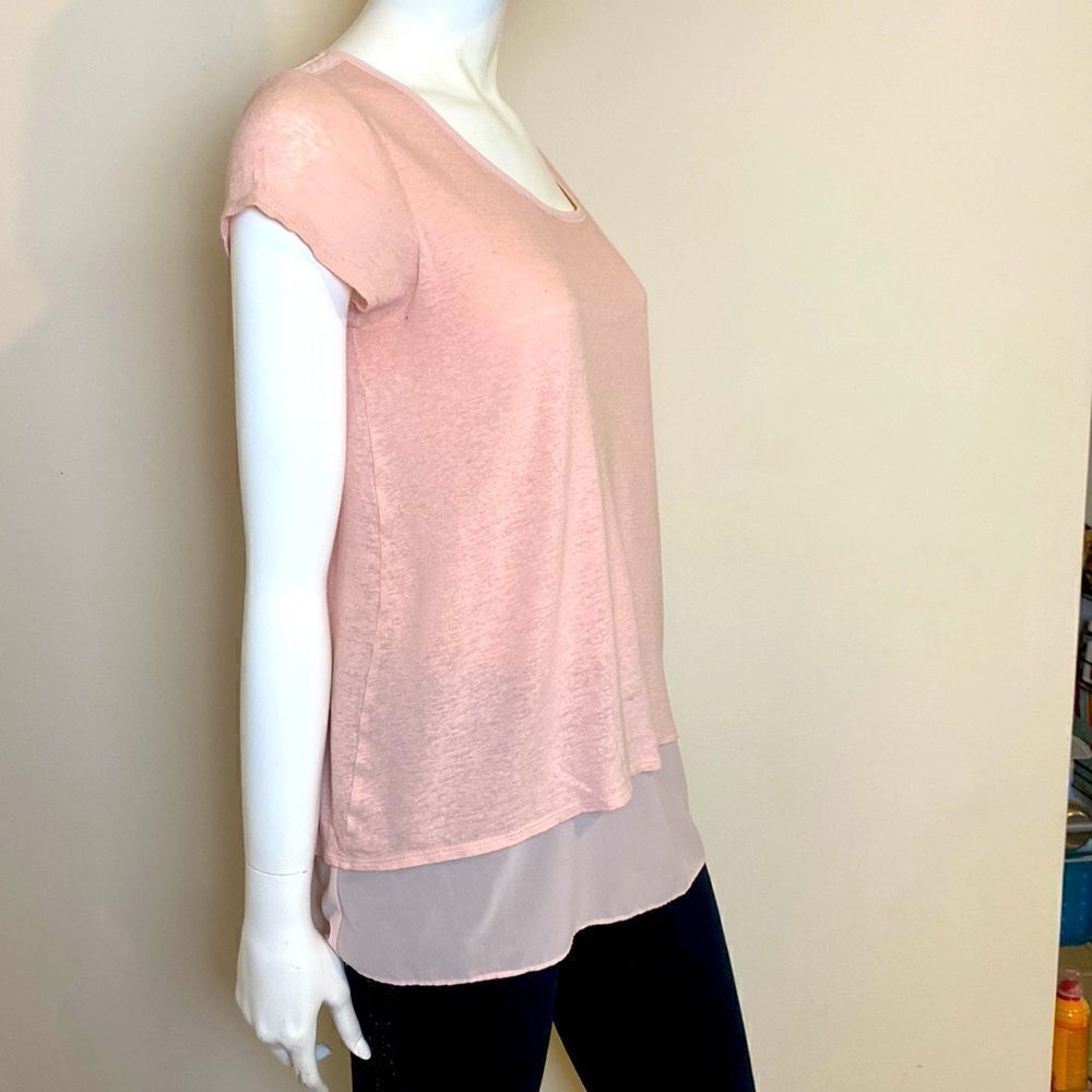 Lucky Brand Top Peachy Pink with cross cross back and chiffon underlining M - Picture 3 of 8